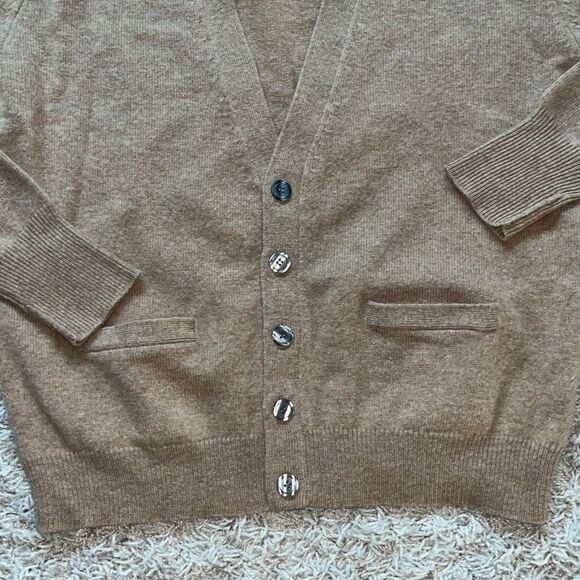 LORD & TAYLOR Cardigan Lambs Wool Brown/Cream Sweater Top Size L - Picture 2 of 12